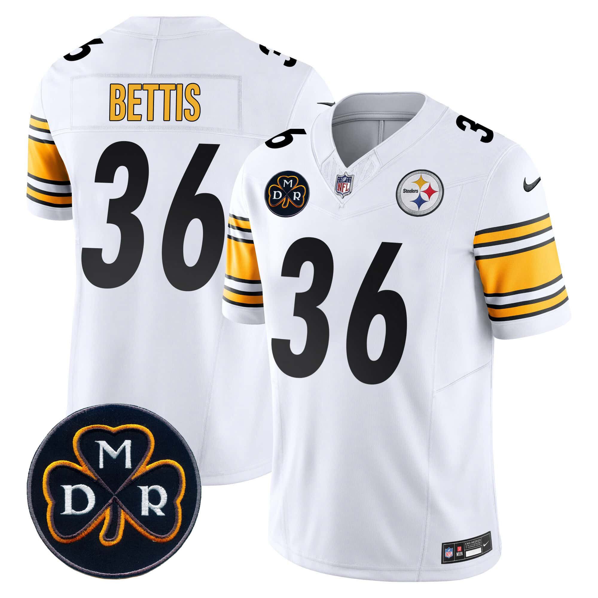 Men Pittsburgh Steelers 36 Bettis White 2024 Nike DMR Patch Vapor Limited NFL Jersey